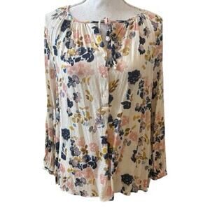 Lucky Brand Cream Floral Viscose Top Medium